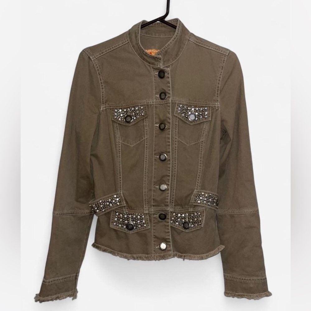Anthropology Twill Twenty Two Tan Rhinestone Jacket Size M
